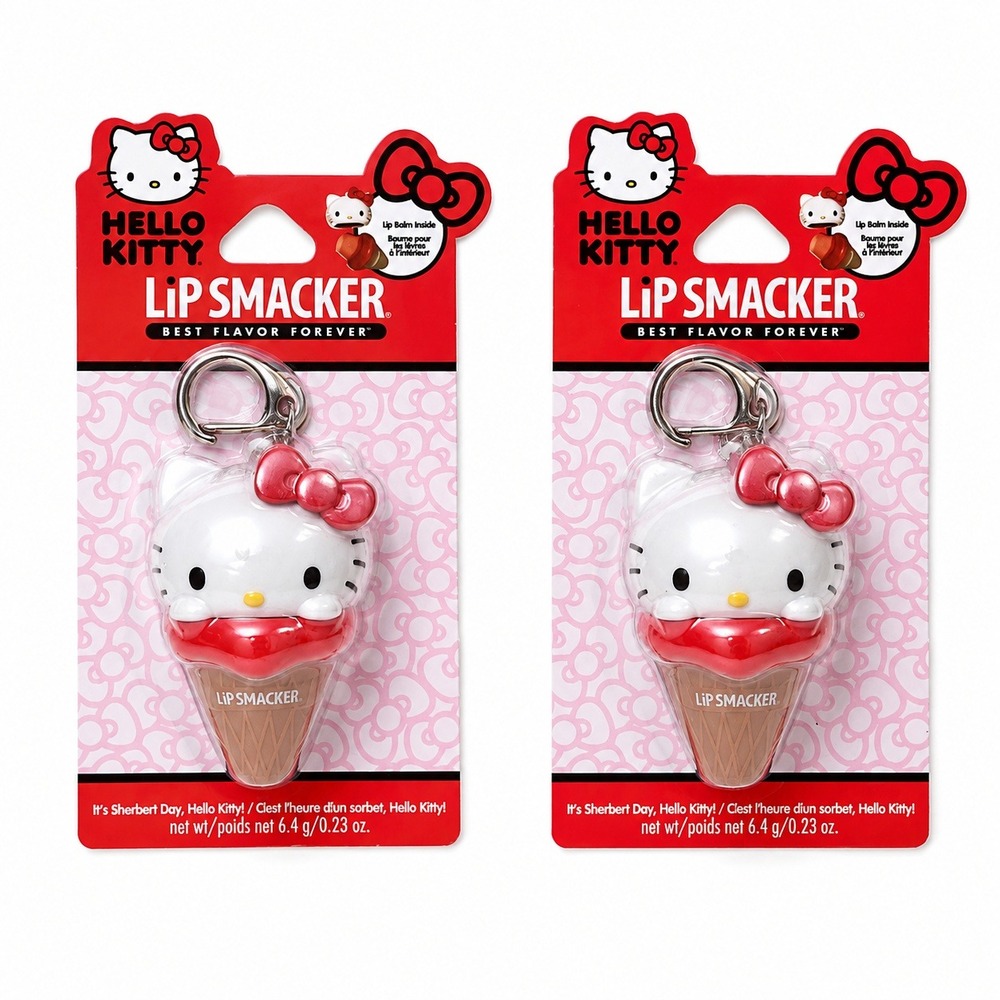 Lot of 2 Hello Kitty Lip Smacker Iceā Cream Cone Lip Balm Keychain 0.23oz